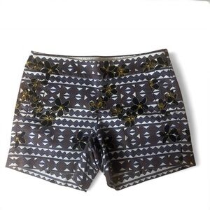 J Crew Stretch Shorts Womens Size 4 Blue Brown Floral Pattern Pockets
